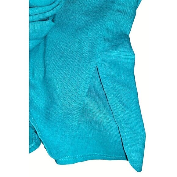 Maggie Barnes Button Up Top Blouse Women Sz 32 Elbow Sleeve Linen Blend Teal NEW - Picture 5 of 7